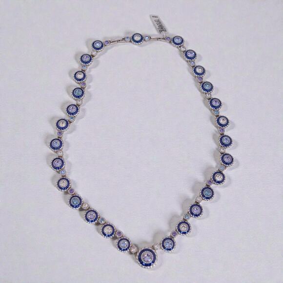Brighton Halo Eclipse Blue Enamel Crystal Collar Necklace Silver Plated Rare - Picture 2 of 7